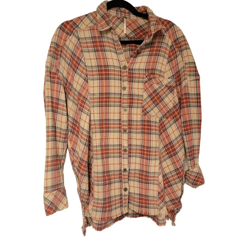 FREE PEOPLE Juniper Ridge Gauze‎ Plaid Button Down Small